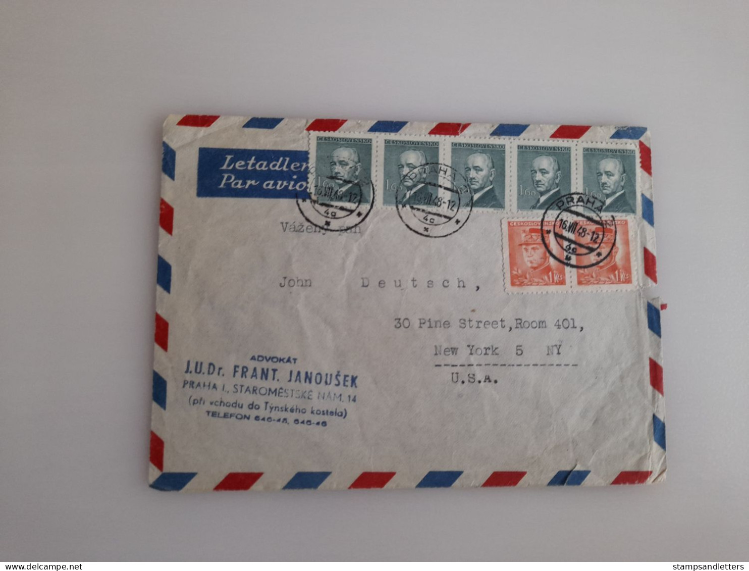 1948. Airmail From Prague To New York. - Briefe U. Dokumente
