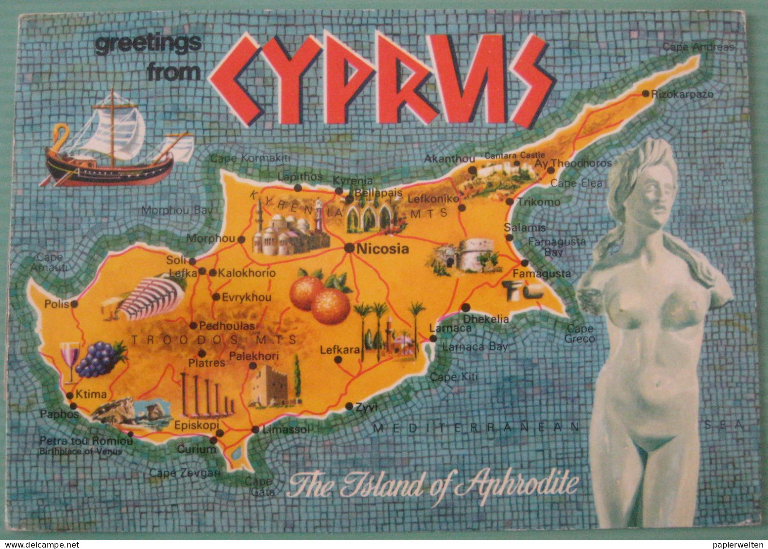 Mehrbildkarte Mit Landkarte "greetings From Cyprus - The Island Of Aphrodite" - Chipre