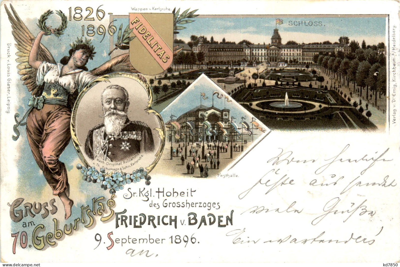 Karlsruhe - Zum 70. Geburtstag Friedrich Von Baden 1896 - Litho - Karlsruhe