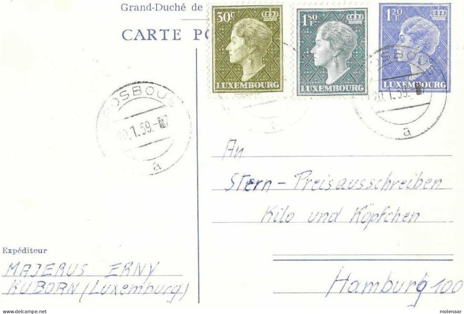 Postzegels > Europa > Luxemburg > Briefkaart 1,2fr Met Bijfrankering   (16912) - Interi Postali
