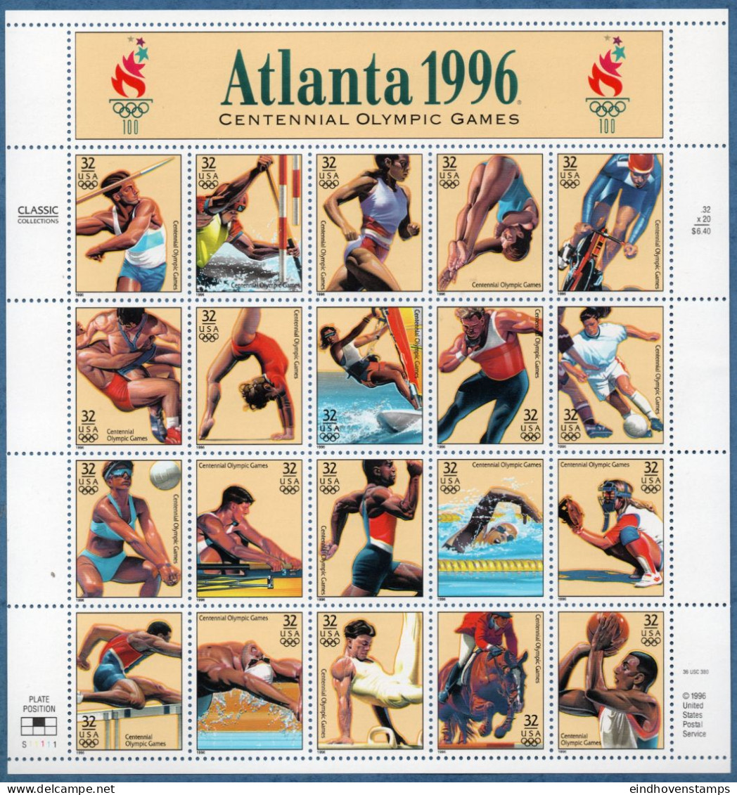 USA 1996 Olympic Games Atlanta Sheet MNH Javelin, Canoeing, Equestrian, Fencing, Surfing, Wrestling - Zomer 1996: Atlanta