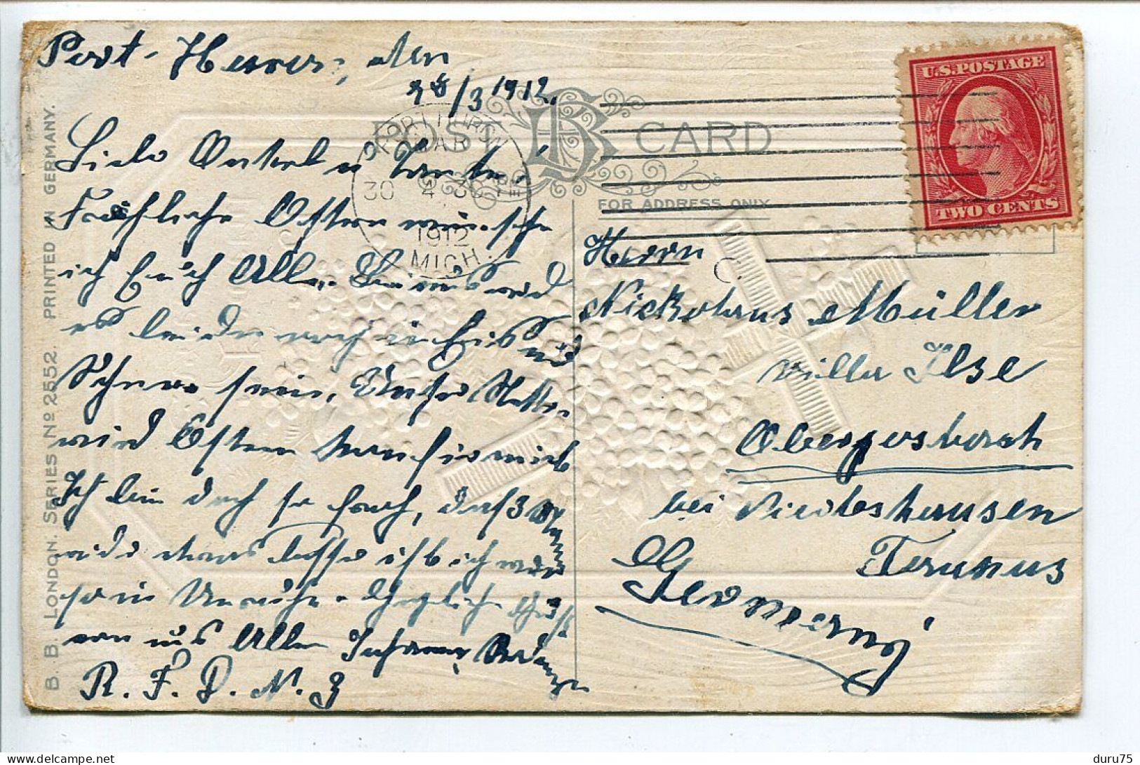 ANGLETERRE Post Card Anglaise Voyagé En1912 * A Peareful Easter ( Une Belle Entrée ...) CROIX Et Grappes De Fleurs - Andere & Zonder Classificatie