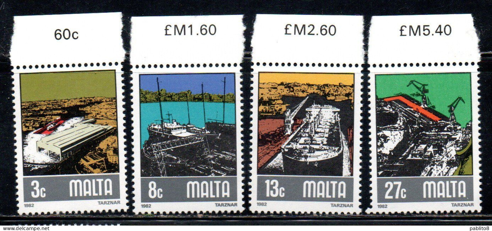 MALTA 1982 SHIPBUILDING AND REPAIRING, TARZNAR SHIPYARDS. ASSEMBLY CANTIERE NAVALE COMPLETE SET SERIE COMPLETA MNH - Malte