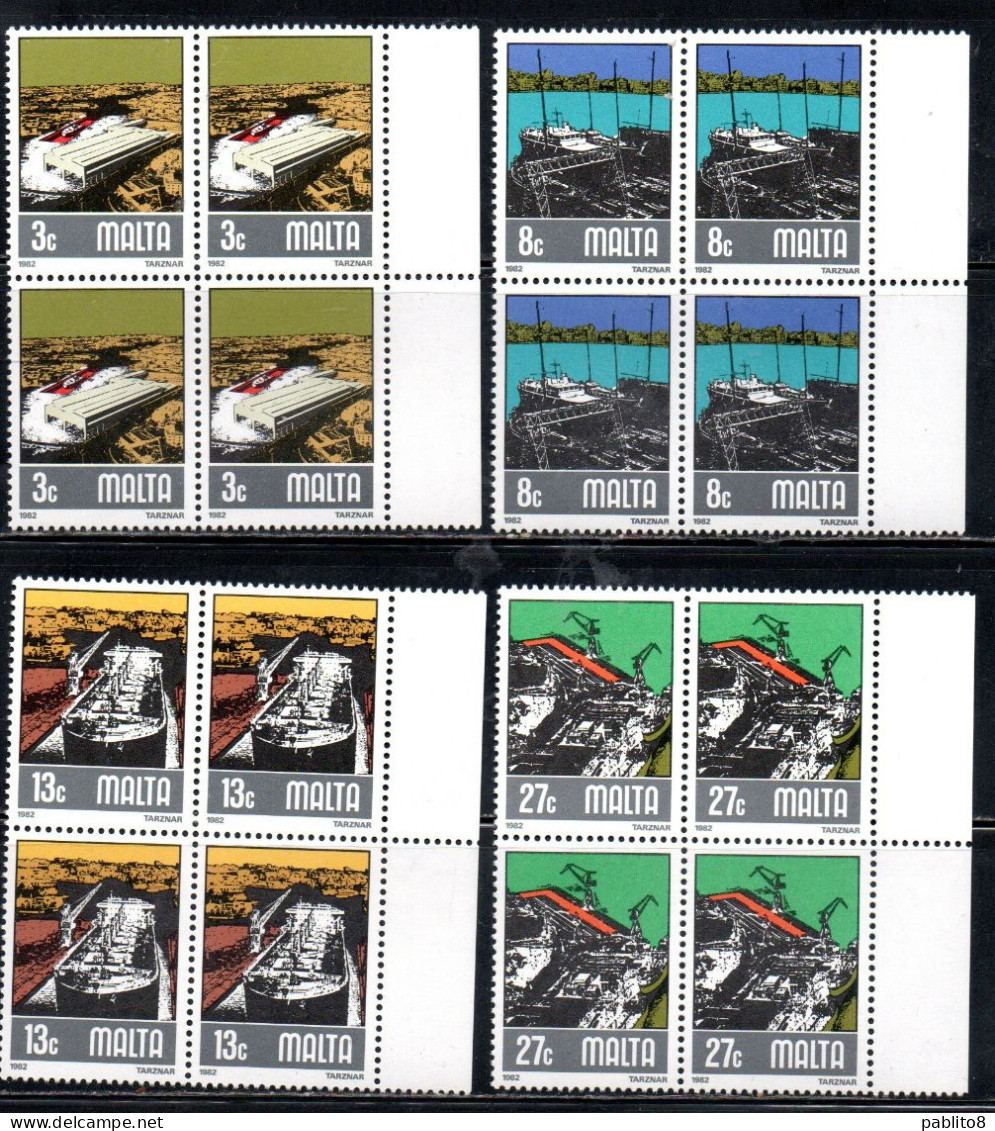 MALTA 1982 SHIPBUILDING AND REPAIRING, TARZNAR SHIPYARDS. ASSEMBLY CANTIERE NAVALE COMPLETE SET SERIE COMPLETA BLOCK MNH - Malta