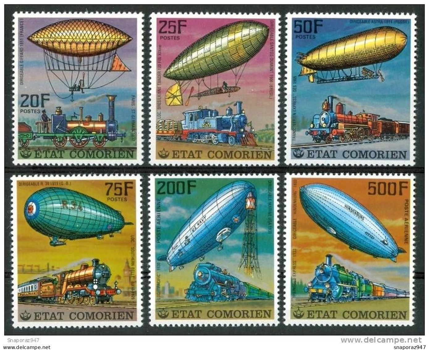 1977 Isole Comore History Of Communication Trains Zeppelin Set MNH** Fo6 - Other & Unclassified