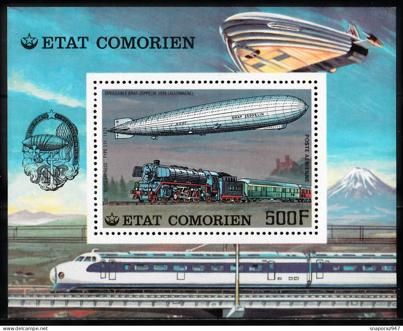 1977 Isole Comore History Of Communication Trains Zeppelin Set MNH** Fo6 - Other & Unclassified