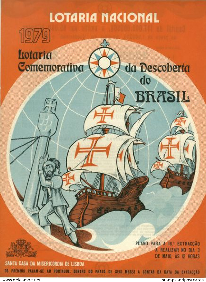 Portugal Loterie Decouverte Du Brèsil Brasil Avis Officiel Affiche 1979 Loteria Lottery Brazil Discovery Notice Poster - Billets De Loterie