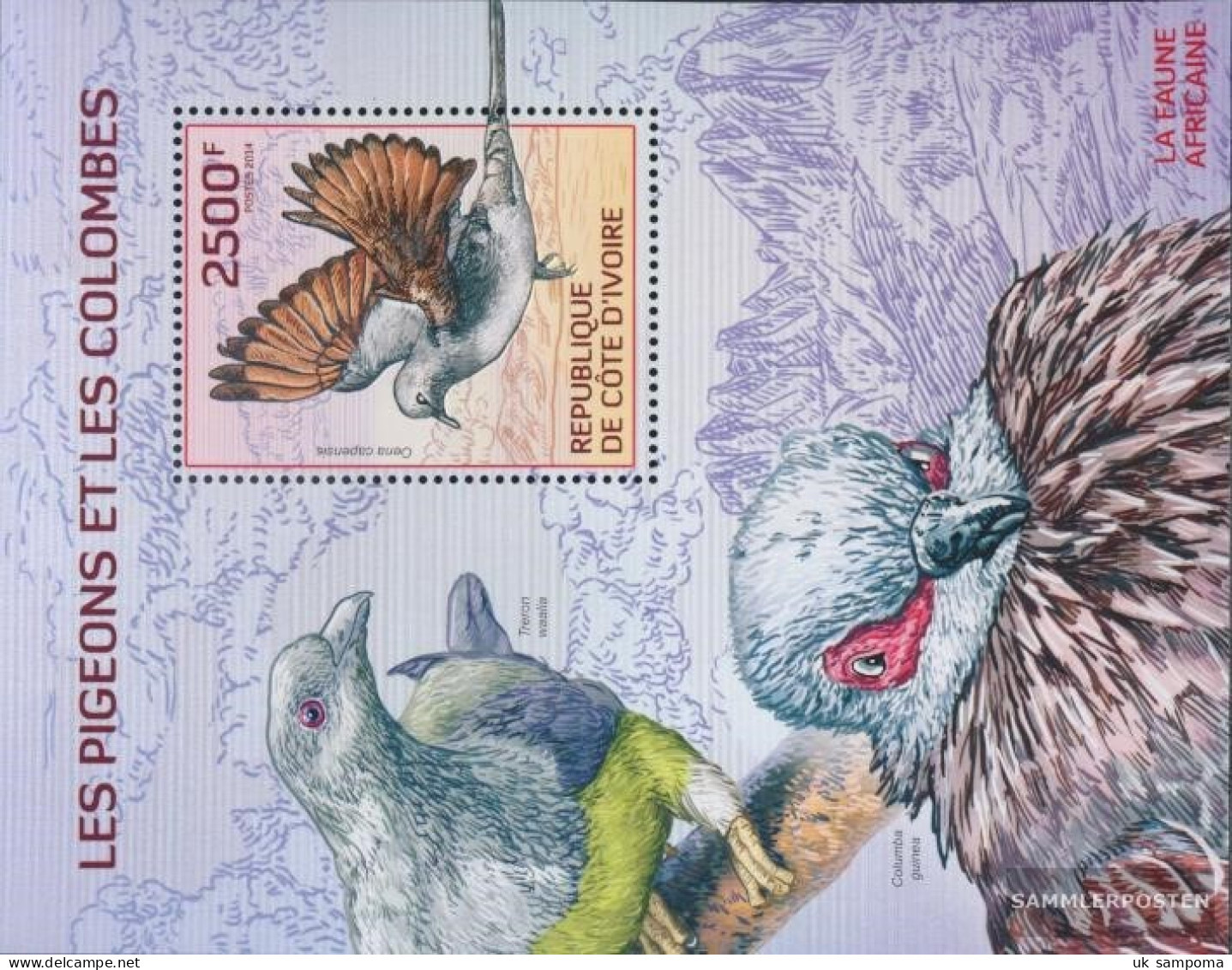 The Ivory Coast Block195A (complete Issue) Unmounted Mint / Never Hinged 2014 Pigeons - Costa D'Avorio (1960-...)