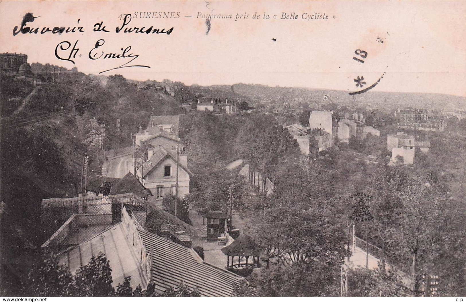 Suresnes - Panorama  Pris De " La Belle Cycliste "   CPA °J - Suresnes