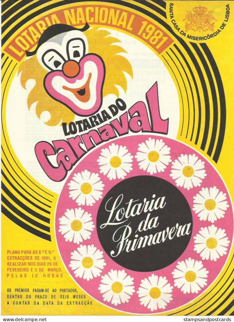 Portugal Loterie Carnaval Printemps Avis Officiel Affiche 1981 Lottery Carnival Spring Official Notice Poster Clown - Billets De Loterie