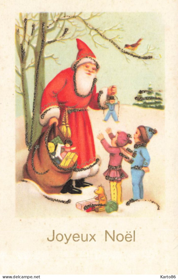 Santa Claus * CPA Illustrateur * Père Noël St Nicolas * + Paillettes * Enfants Jeux Jouets * JOYEUX NOEL - Santa Claus