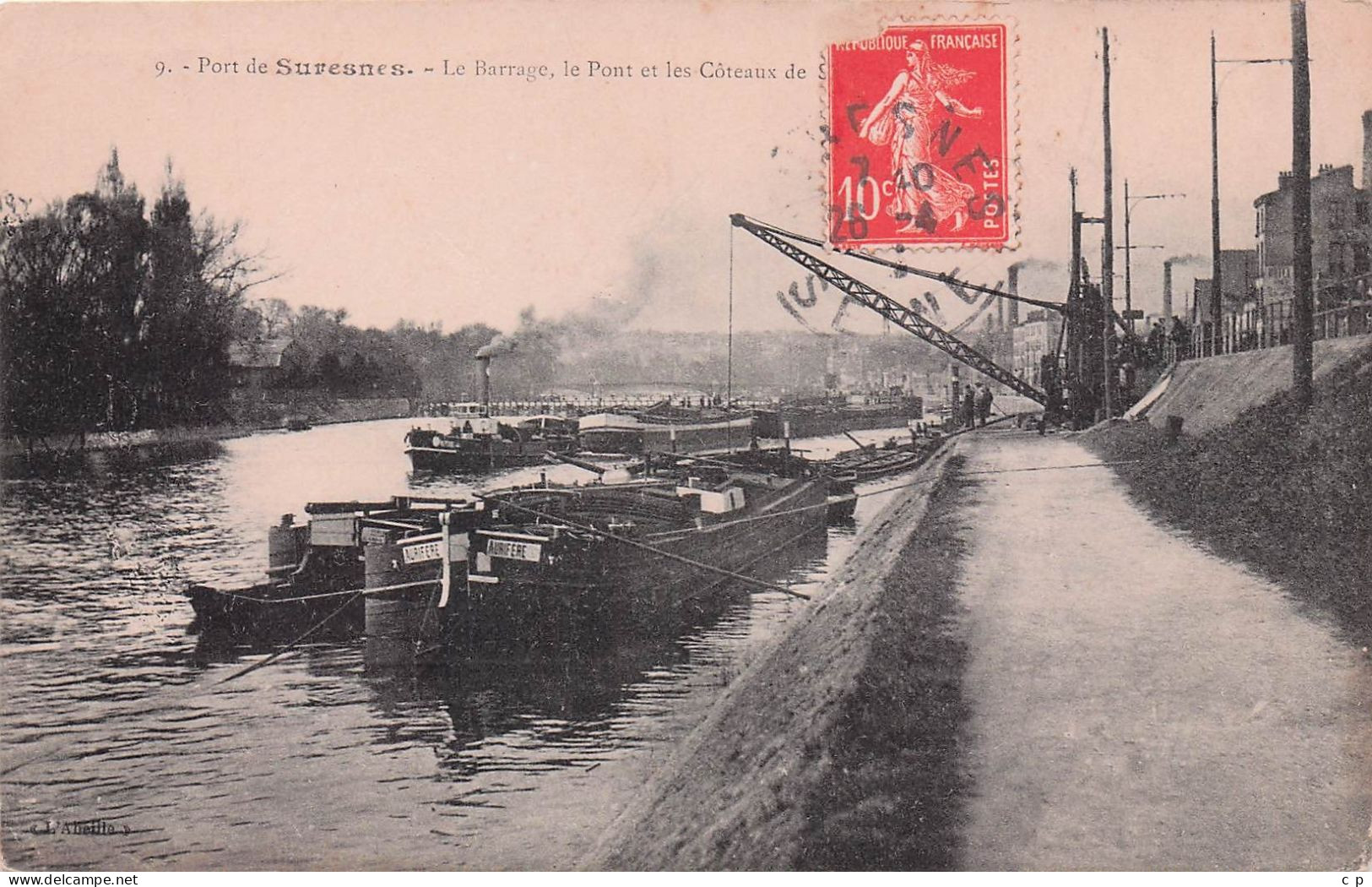 Suresnes - Barrage - Pont Et Les Coteaux - Peniche  Aurifere -   CPA °J - Suresnes