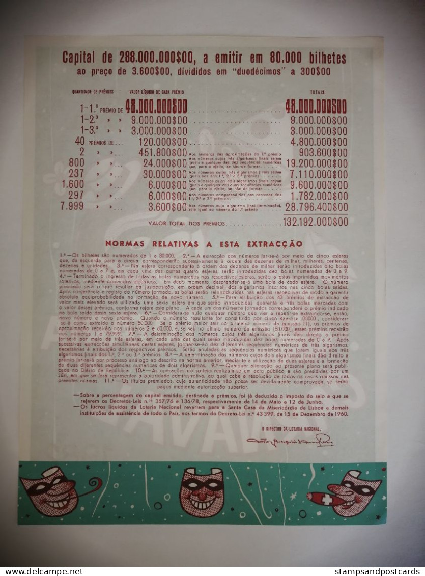 Portugal Loterie Carnaval Avis Officiel Affiche 1982 Loteria Lottery Carnival  Official Notice Poster - Lottery Tickets