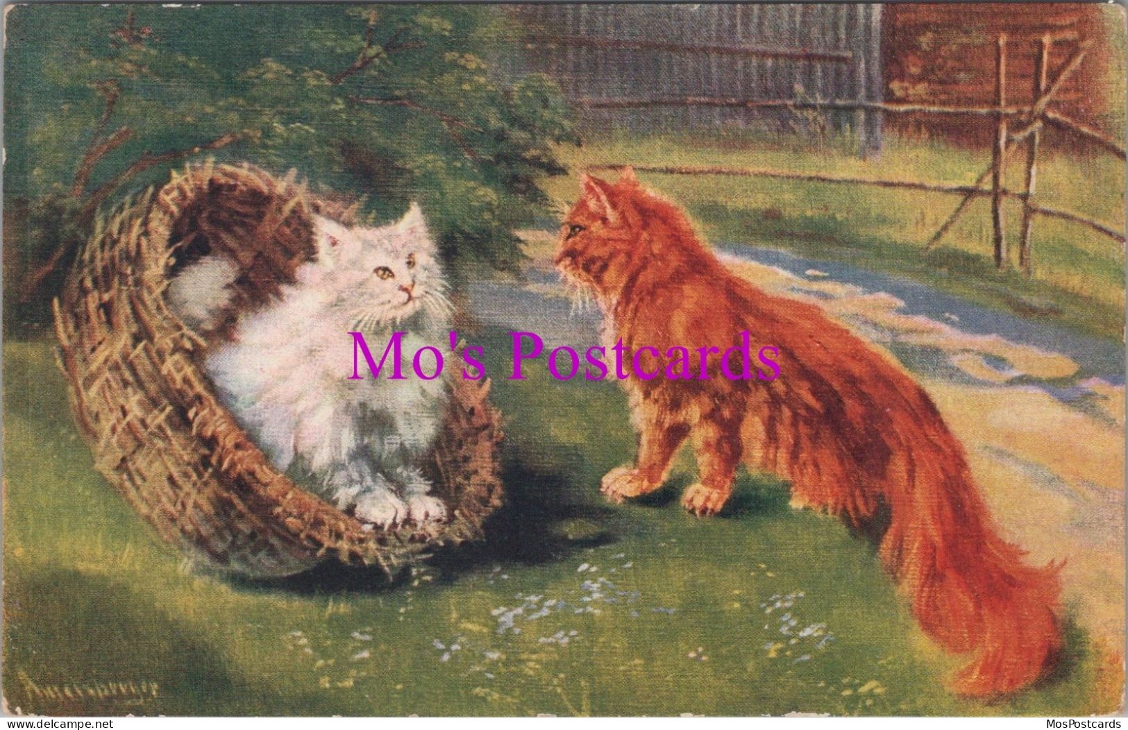 Animals Postcard - Artist View Of Two Cats Playing    DZ114 - Gatos