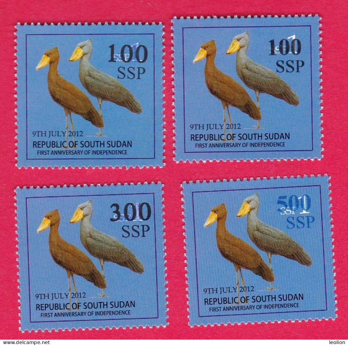 SOUTH SUDAN Stamps Unadopted Proof Set Overprint On 1 SSP Birds Shoe-billed Stork ( 4 Stamps) Südsudan Soudan Du Sud - South Sudan