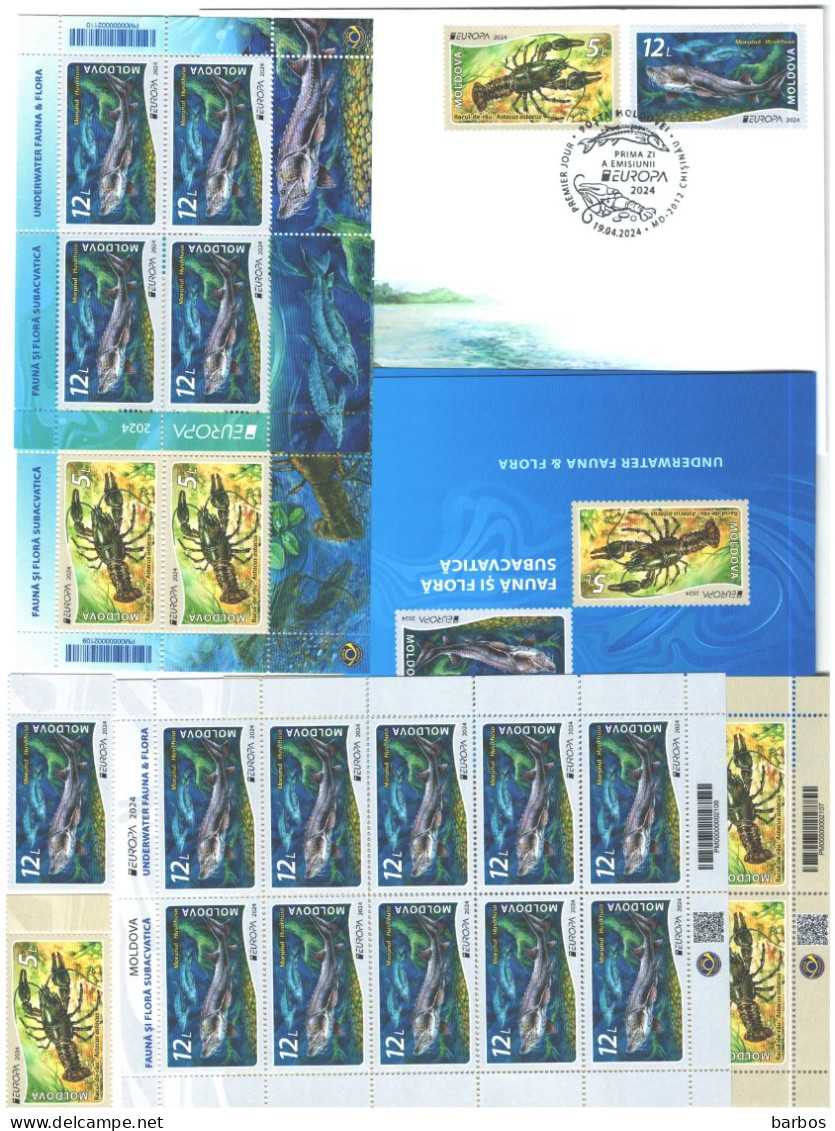Moldova ,  Europa  2024 Underwater Flora And Fauna,  Fish, Crayfish, 2 V, Shetlets, FDC, Booklet - 2024