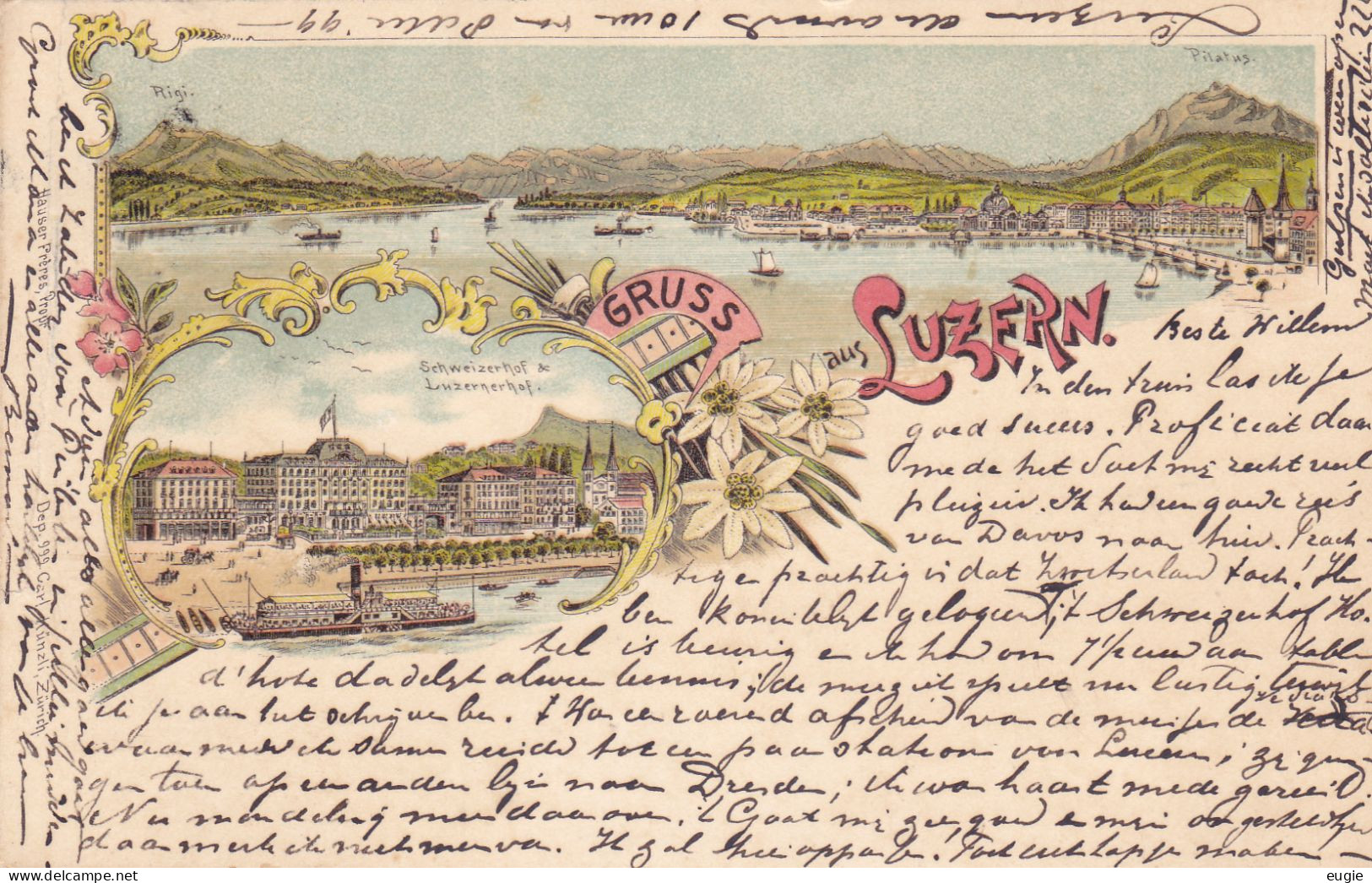 3318/ Gruss Aus Luzern, Schweizerhof, Litho, 1899 - Lucerne