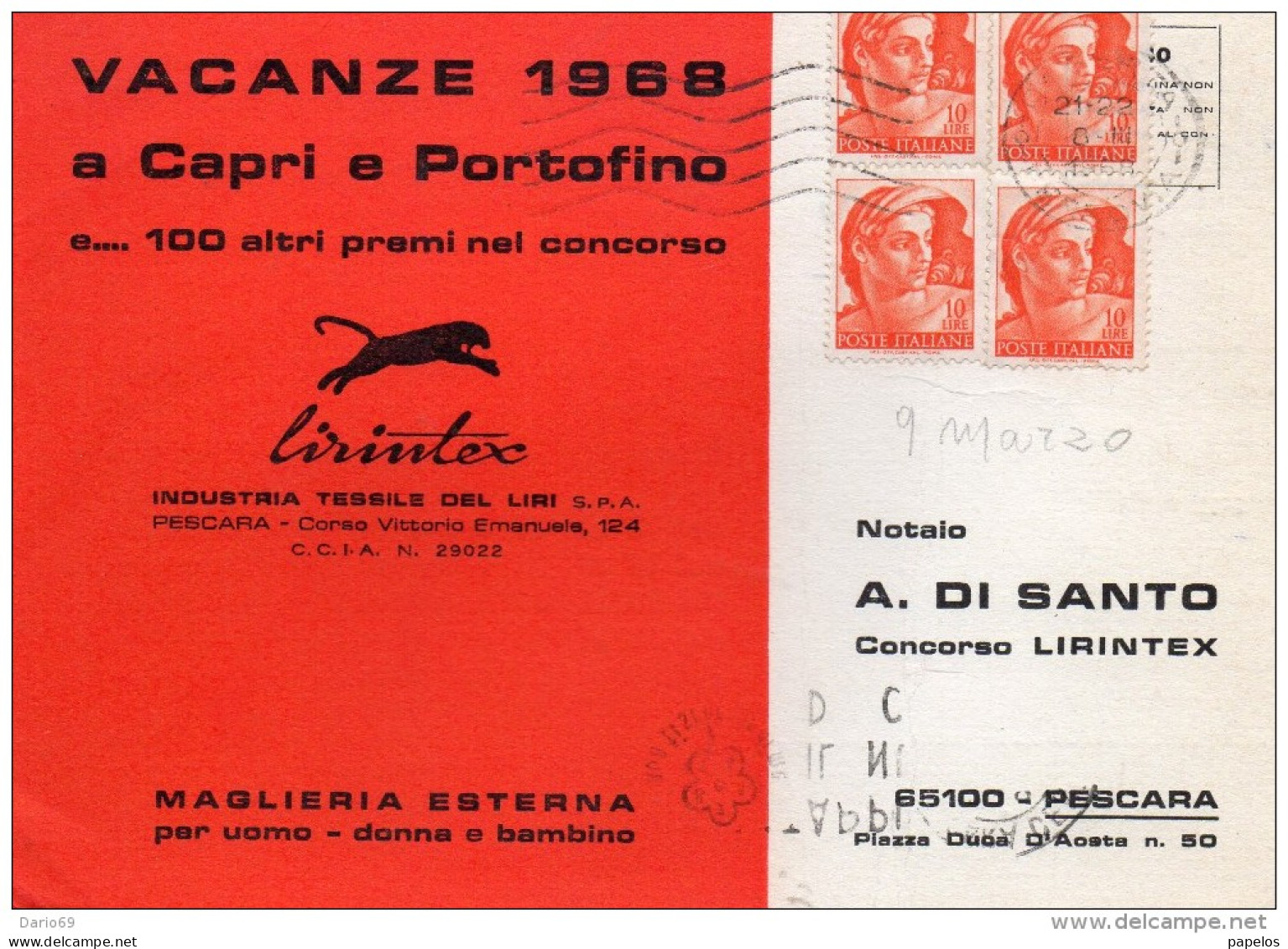 1968    CARTOLINA PUBBLICITARIA INDUSTRIA TESSILE DEL LIRI - 1961-70: Storia Postale