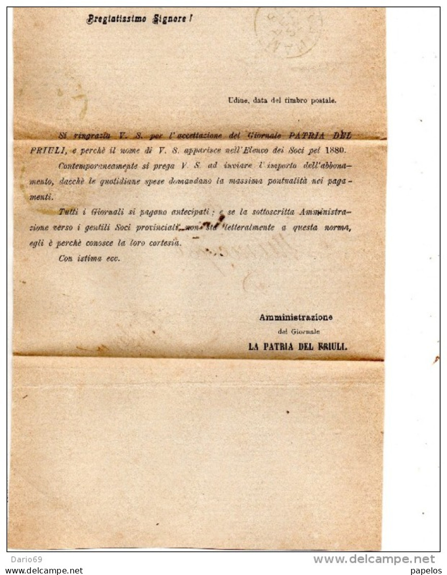 1880  LETTERA CON ANNULLO MANIAGO UDINE - Marcophilia