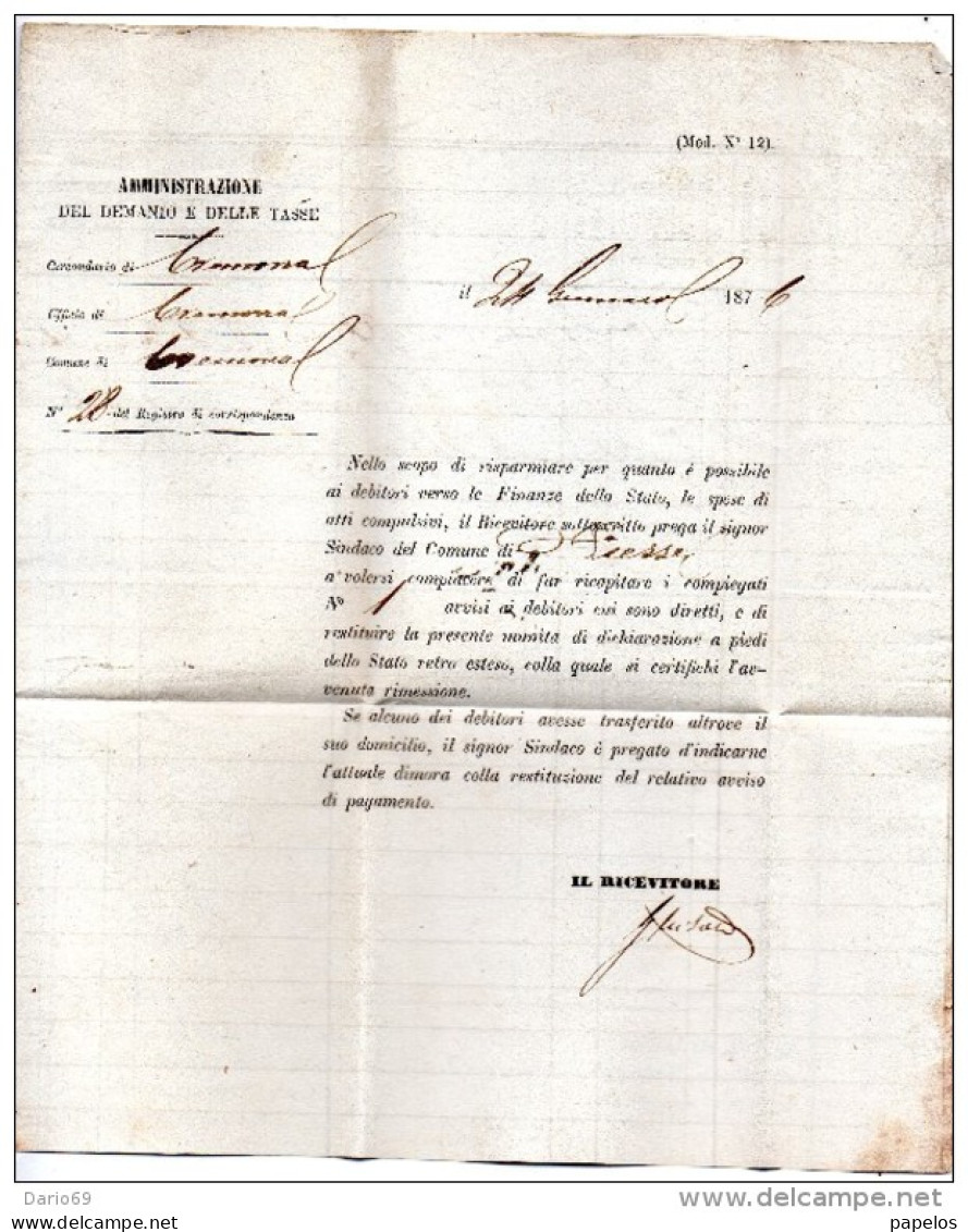 1876  LETTERA CON ANNULLO CREMONA - Servizi