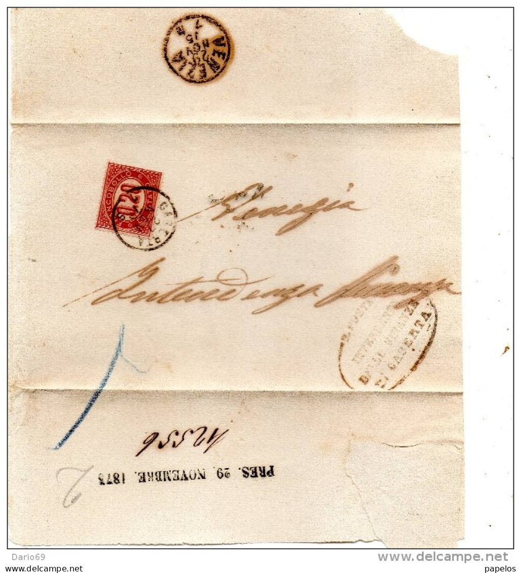 1875  LETTERA CON ANNULLO CASERTA + VENEZIA - Servizi