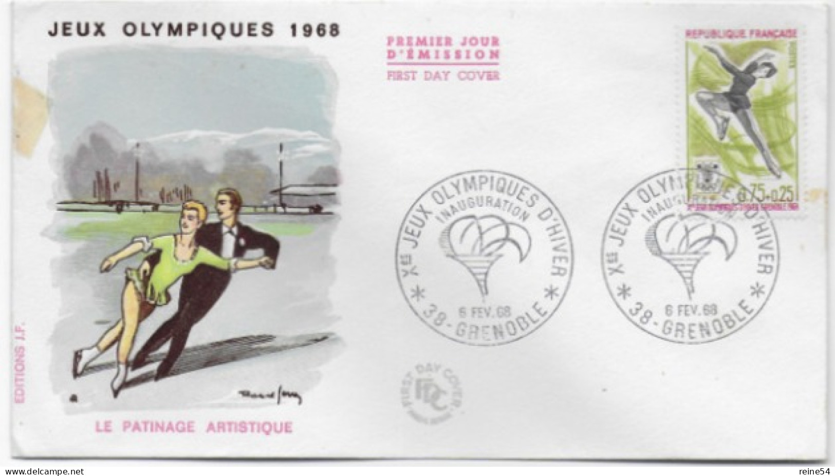 Enveloppe Premier Jour-Xe Jeux Olympiques D'Hiver-Inauguration PATINAGE ARTISTIQUE 6 Févr 1968 Grenoble (38)F.D.C.n°1546 - 1960-1969