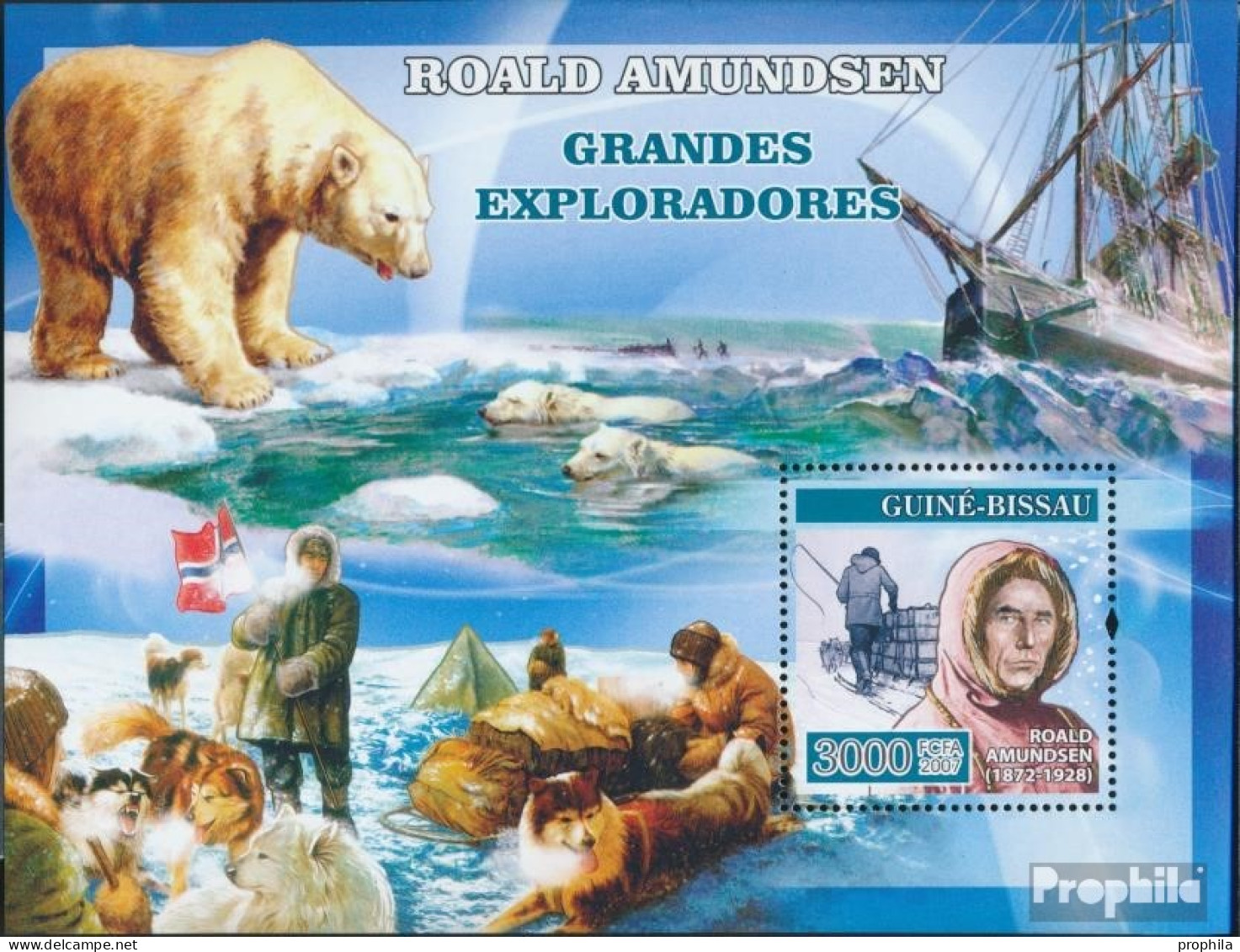 Guinea-Bissau Block 590 (kompl. Ausgabe) Postfrisch 2007 Seefahrer: R. Amundsen, Eisbär, Hun - Guinea-Bissau