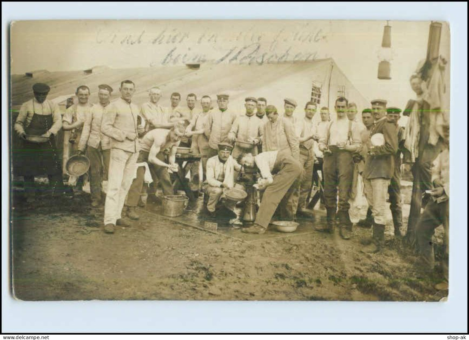 W7Y90/ Lager Hammelburg Soldaten Waschen Geschirr Ab. Foto AK 1913 - Guerre 1914-18