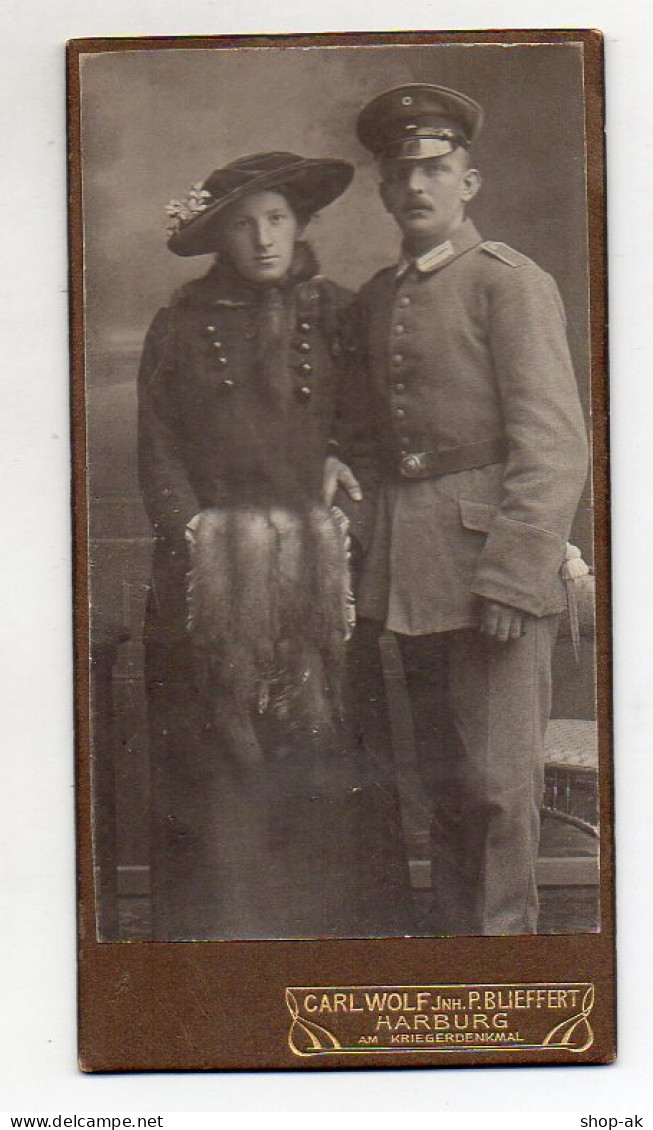 Y7016/ CDV Foto  Soldat In Uniform Mit Frau  Atelier Carl Wolf, Harburg Ca.1910 - Other & Unclassified