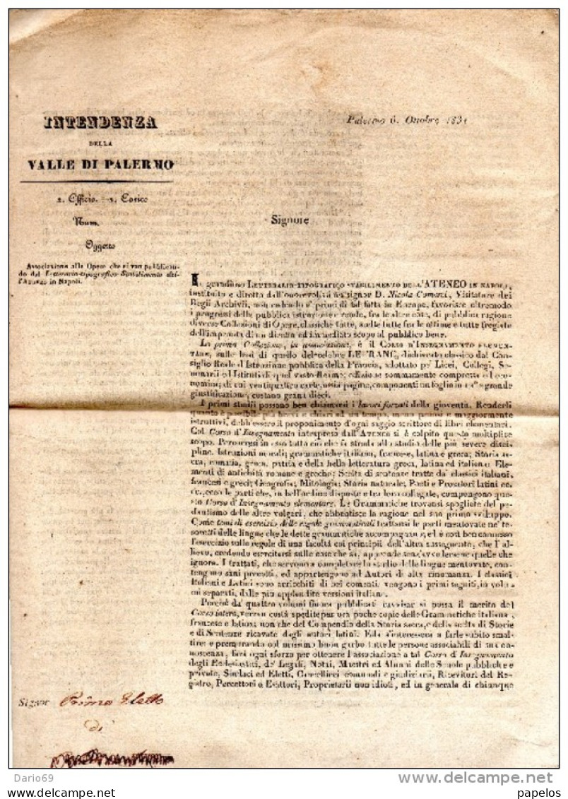 1934 PALERMO  ASSOCIAZIONE ALLE OPERE CHE SI VAN PUBBLICANDO DAL LETTERARIO TIPOGRAFO  STABILIMENTO  DELL'ATENEO IN NAPO - Historical Documents