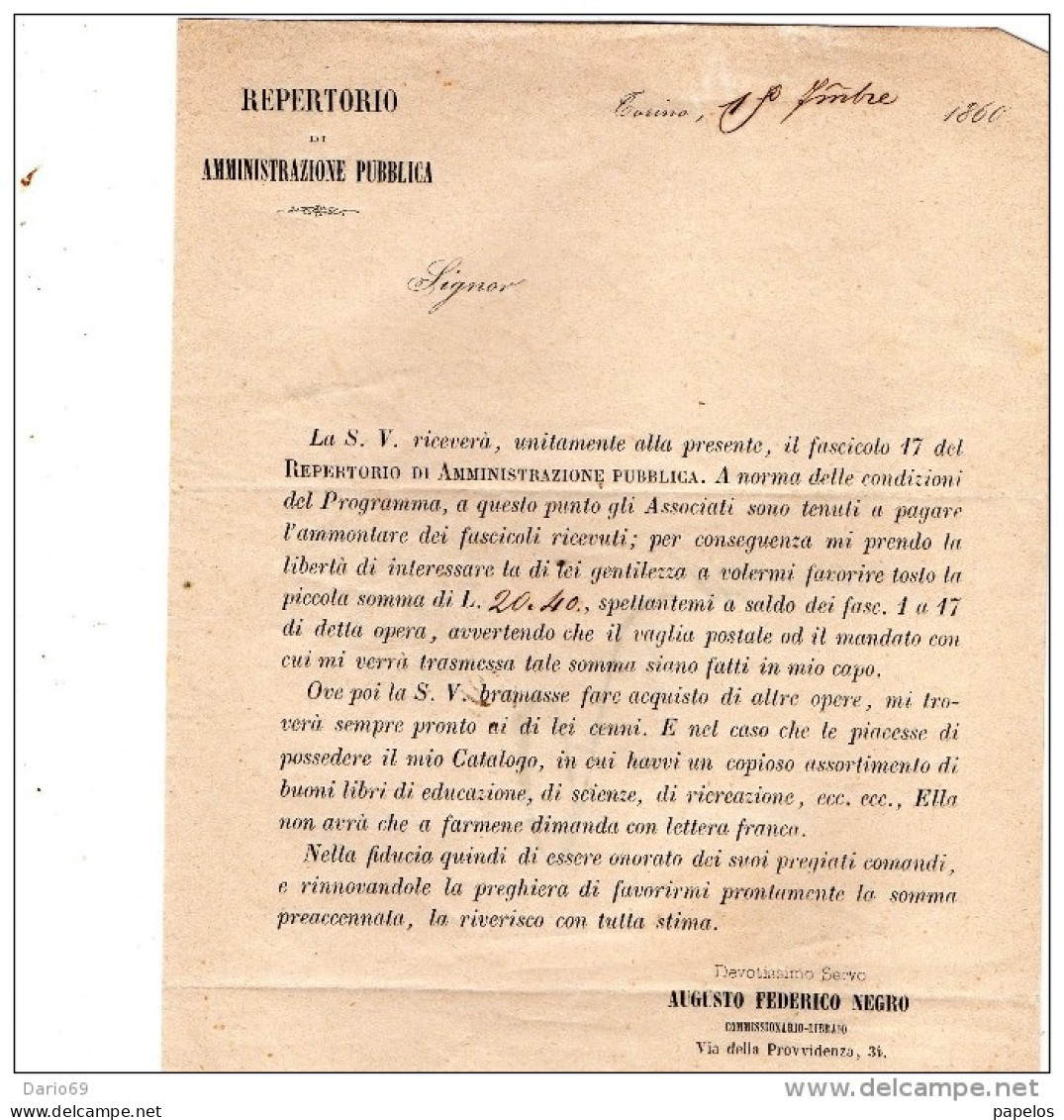 1860 LETTERA CON ANNULLO TORINO + CHERASCO - 1. ...-1850 Prephilately