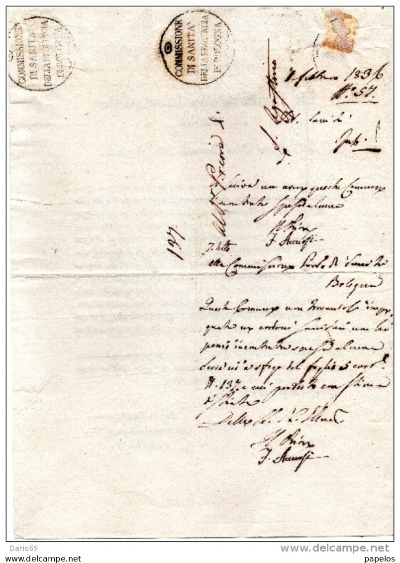1836 BOLOGNA - COMMISSIONE PROVINCIALE DI SANITÀ - Décrets & Lois