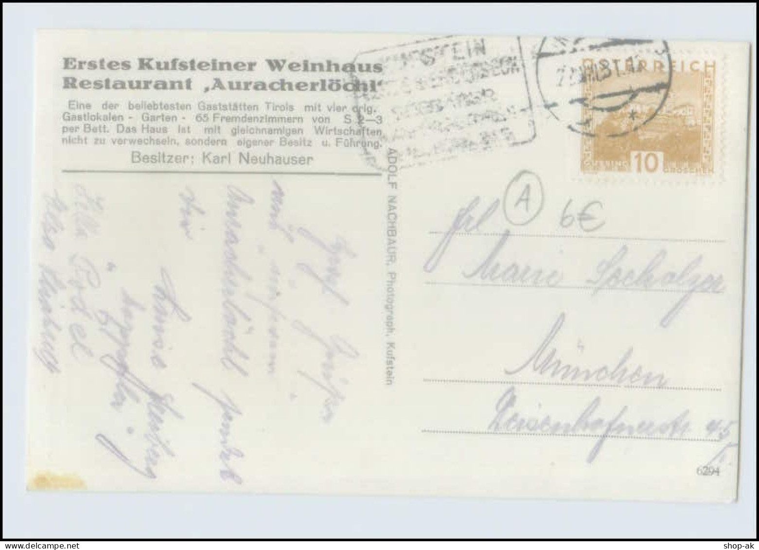 P2W21/ Kufstein Weinhaus Auracherlöcht Foto AK 1931 - Autres & Non Classés