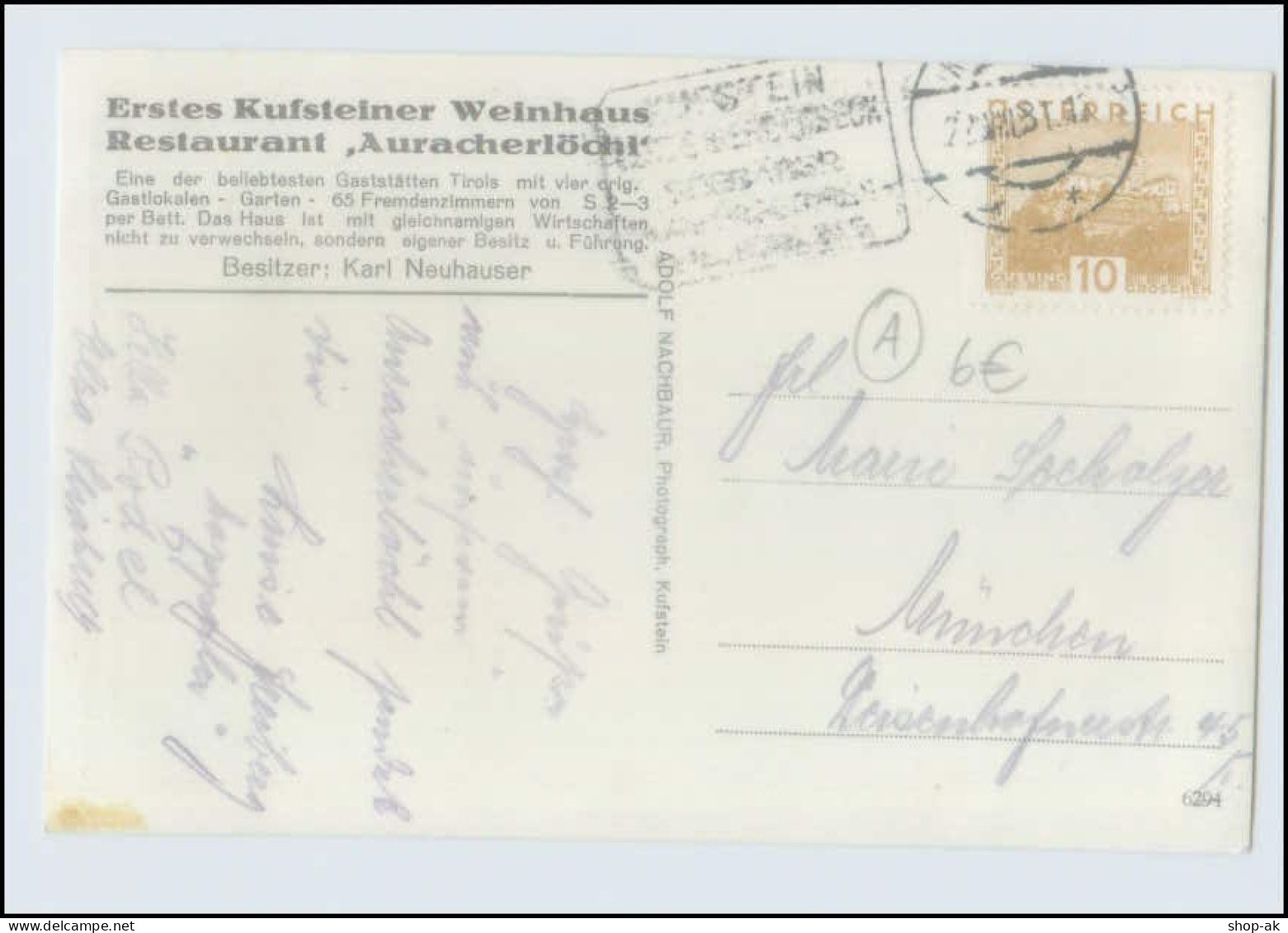 P2W21/ Kufstein Weinhaus Auracherlöcht Foto AK 1931 - Andere & Zonder Classificatie