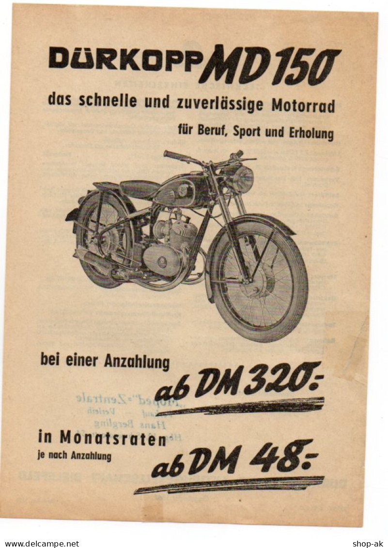 C869/ Dürkopp MD 150 Motorrad Werbeblatt 1953 - Unclassified