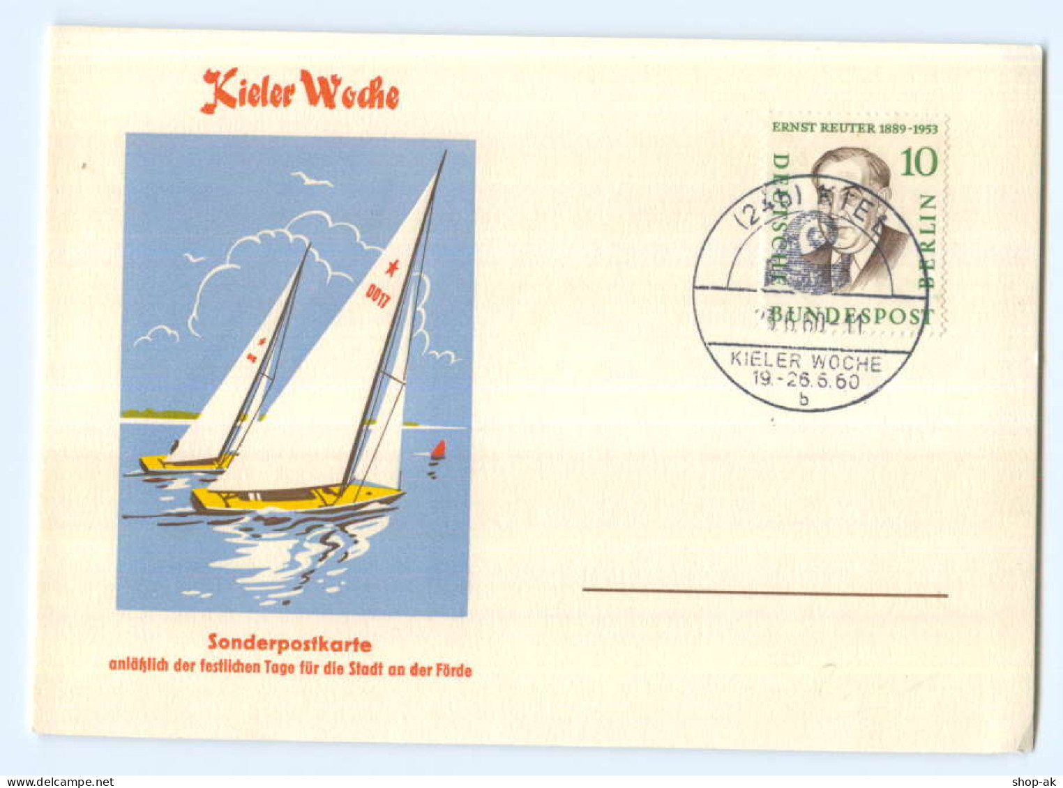 Y7430/ Kieler Woche 1960 Sonderpostkarte AK Segelboot Segeln - Kiel