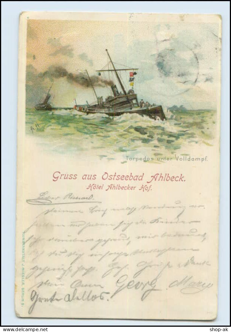 Y1159/ Torpedoboote Litho AK Ostseebad Ahlbeck  1898 - Oorlog