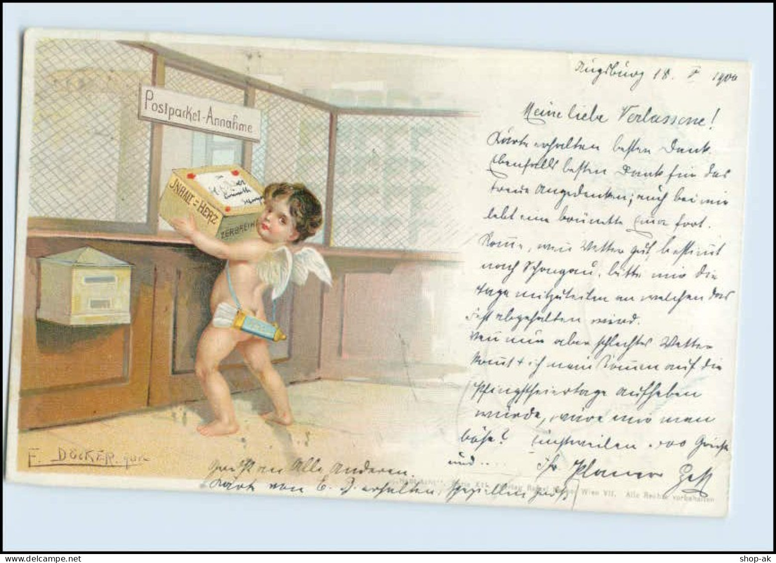A5453/ Post Amor Am Paketschalter Litho Künstler AK E. Döcker 1901 - Poste & Facteurs