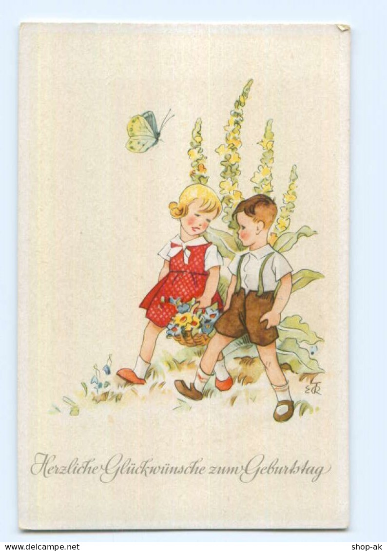 Y7433/ Geburtstag Kinder Schmetterling AK Ca.1950 - Compleanni