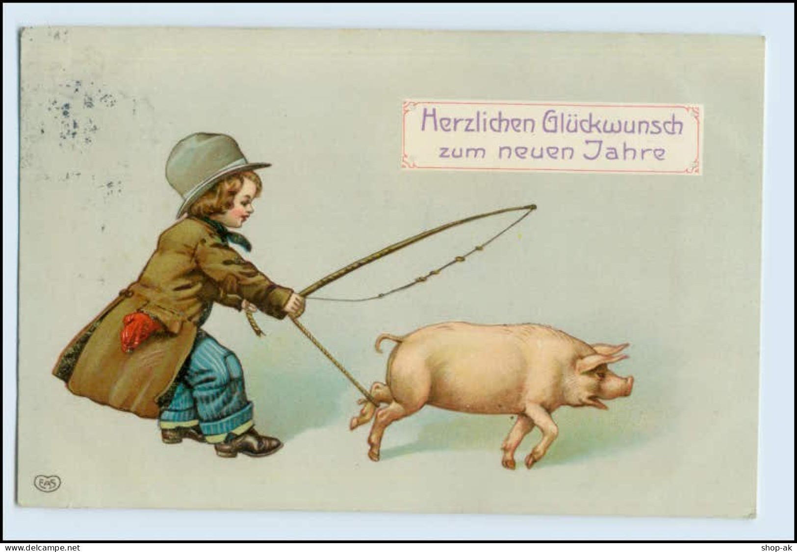 W3G81/ Junge Mit Schwein Neujahr Litho AK 1910 - Anno Nuovo