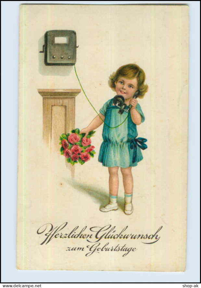 W7Q53/ Geburtstag Mädchen Mit Telefon Litho AK 1930 - Cumpleaños