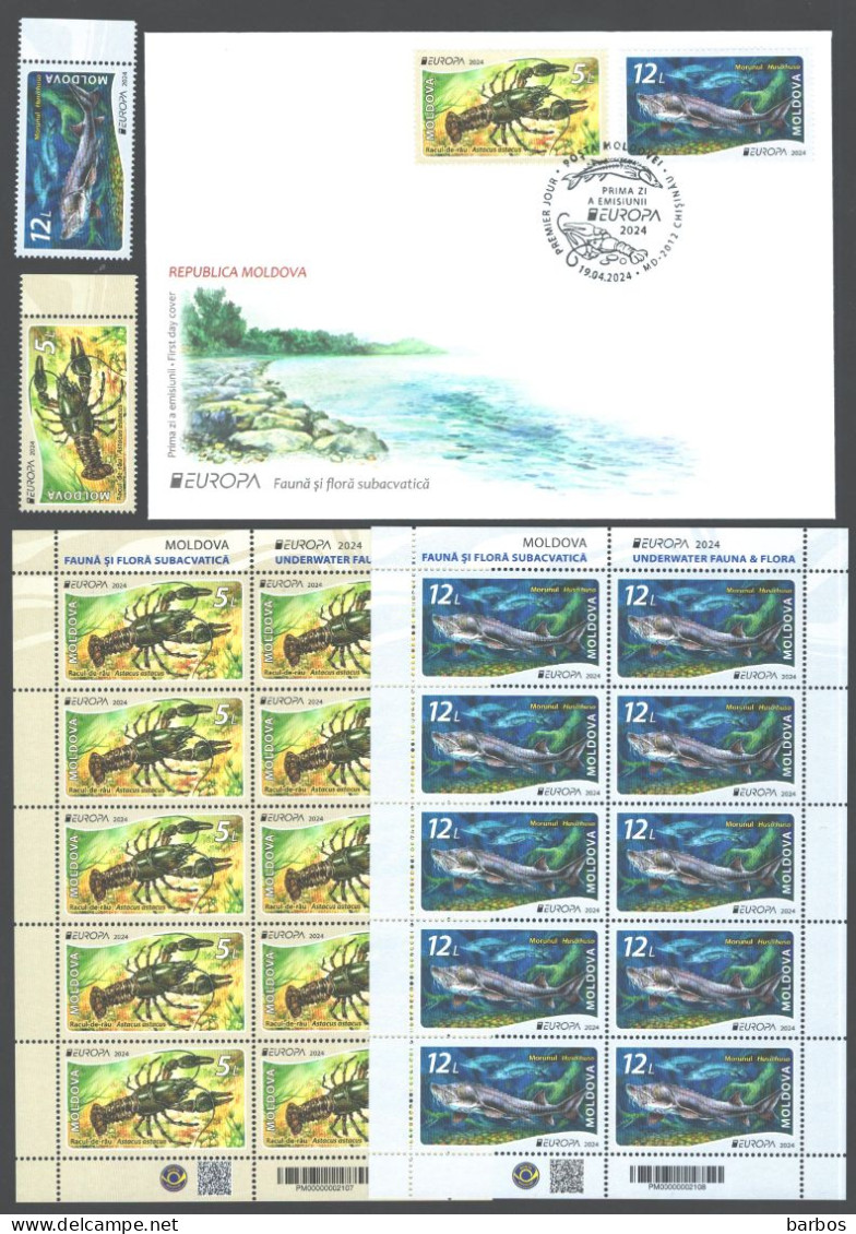 Moldova ,  Europa  2024 Underwater Flora And Fauna,  Fish, Crayfish, 2 V, Shetlets, FDC - 2024