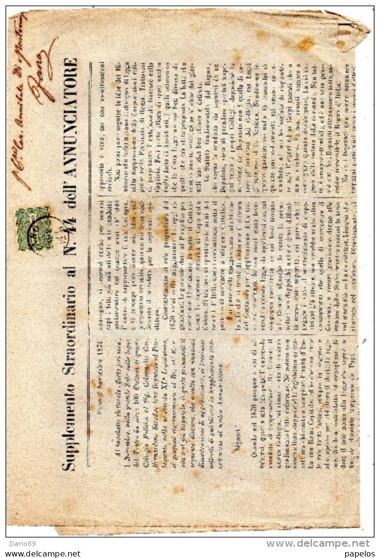 1876 GIORNALE L'ANNUNCIATORE CON ANNULLO FANO - Marcofilie