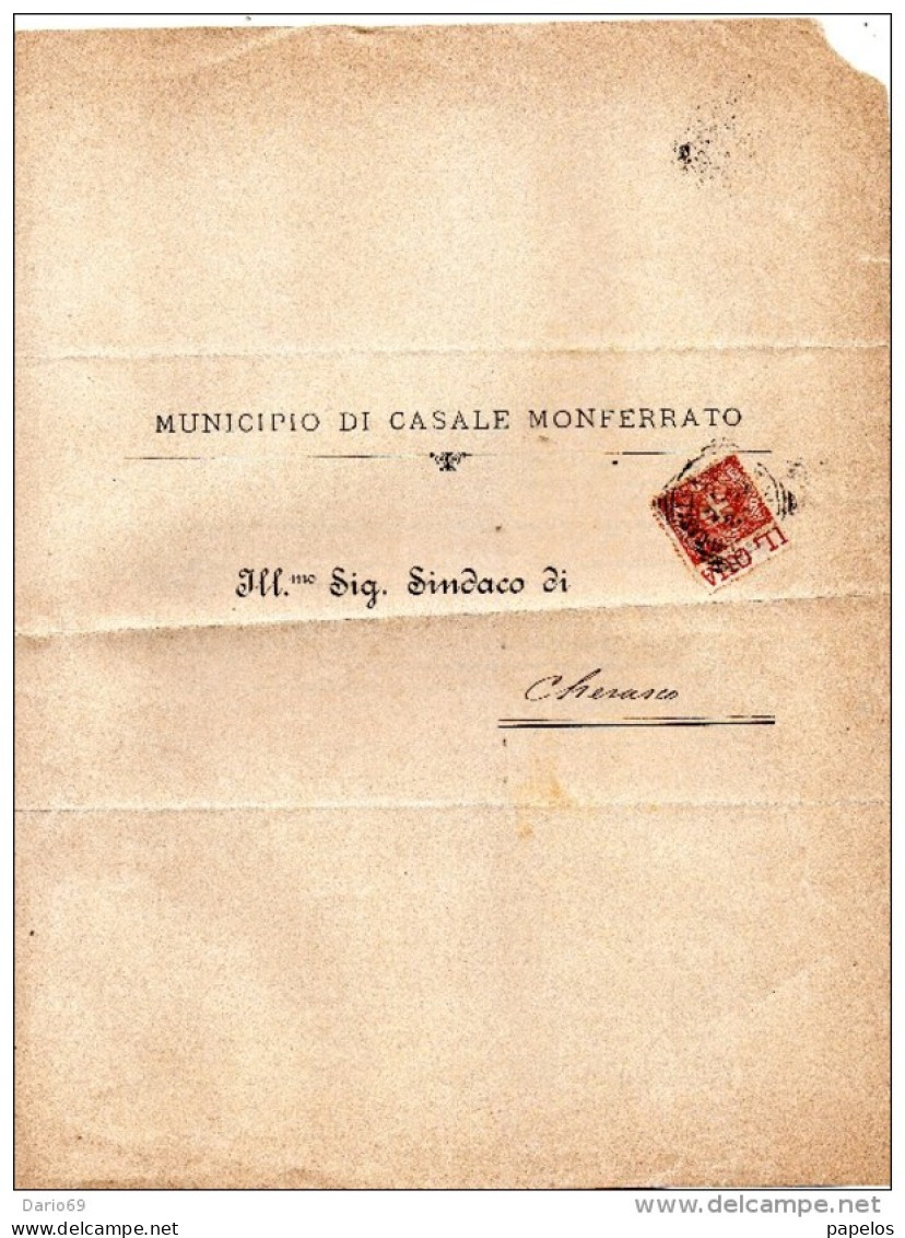 1900 LETTERA CON ANNULLO CASALNFERRATO CONGRESSO FILLOSSERICO - Marcophilia