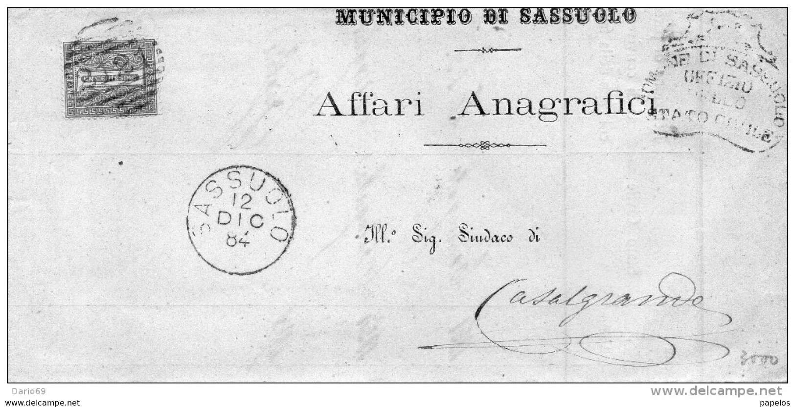 1884  LETTERA CON ANNULLO SASSUOLO - Marcophilia