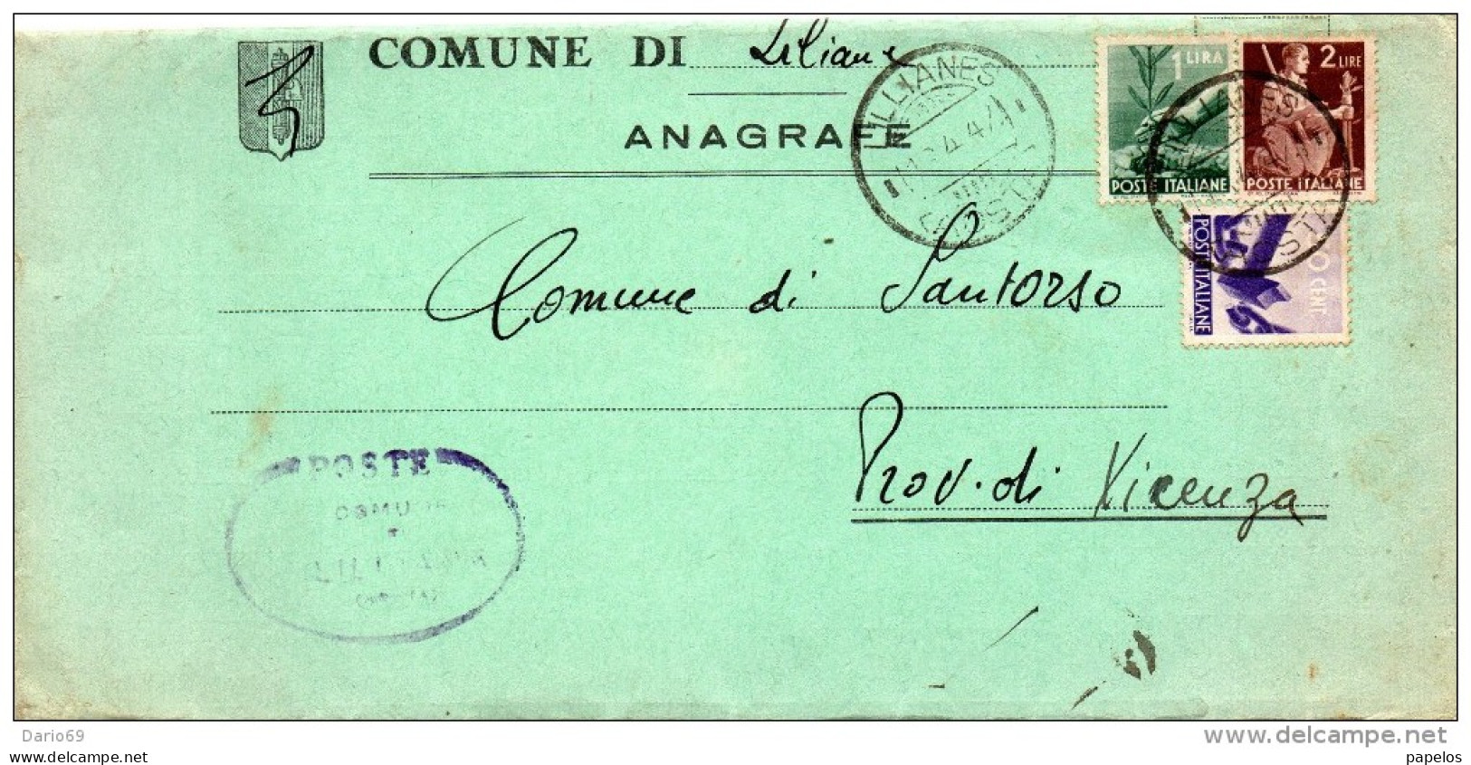 1947 LETTERA CON ANNULLO Lillianes AOSTA - 1946-60: Marcophilia