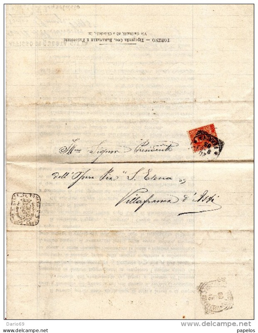 1903 LETTERA CON ANNULLO VILLAFRANCA D'ASTI  AVVISO D'ASTA - Marcophilie