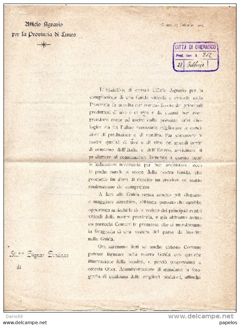 1903 LETTERA CON ANNULLO CUNEO - GUIDA VINICOLA - Marcophilia