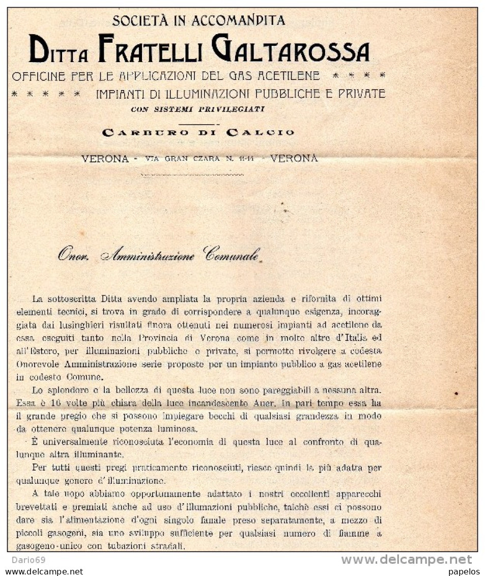 1903  LETTERA   INTESTATA DITTA FRATELLI GALTAROSSA CON ANNULLO  VERONA - Storia Postale