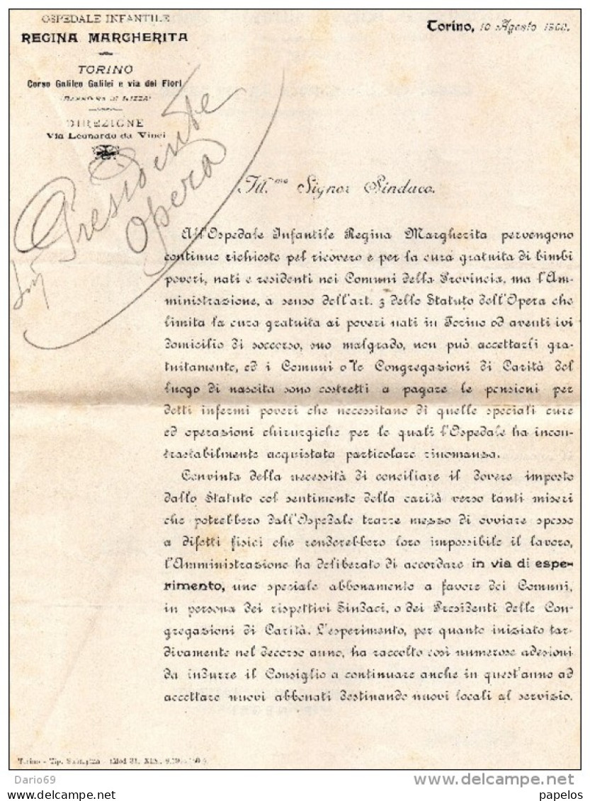 1903 LETTERA CON ANNULLO TORINO - OSPEDALE INFANTILE REGINA MARGHERITA - Marcophilie